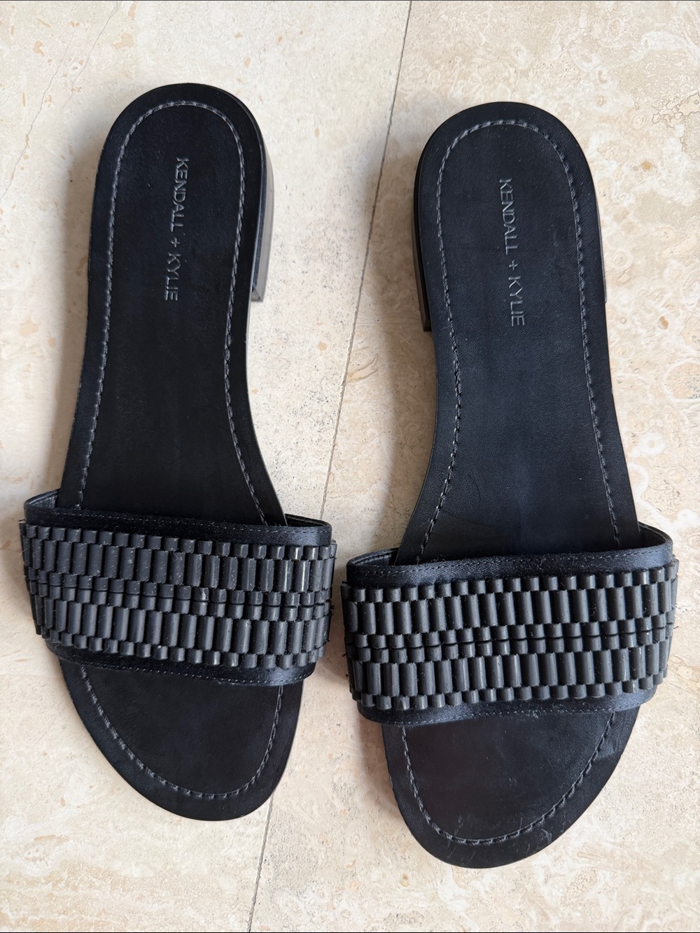 Kendall & Kylie Black Woven Band Slide Sandals